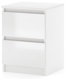 SIMPLE fehér magasfényű 2 fiókos komód 40 cm