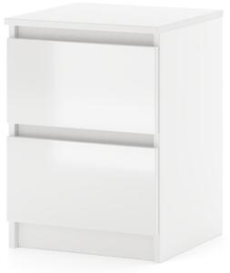 SIMPLE fehér magasfényű 2 fiókos éjjeliszekrény 40 cm