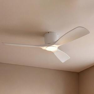 Lucande Smart LED mennyezeti ventilátor Moneno, fehér, DC, Tuya, dimmelhető, Fehér / opál, Nappali / Étkező, fém, Modern