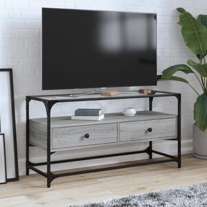 Szürke sonoma szerelt fa TV-szekrény üveglappal 98 x 35 x 51 cm