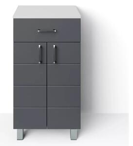 HD MART 45 cm széles polcos fürdőszobai kiegészítő alsó szekrény, sötét szürke, króm kiegészítőkkel, 2 soft close ajtóval és 1 fiókkal