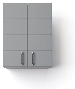 HD MART 45 cm széles polcos fürdőszobai fali szekrény, világos szürke, króm kiegészítőkkel, 2 soft close ajtóval