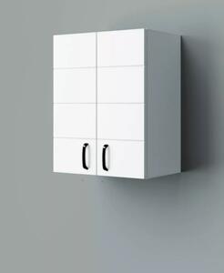 MART 45 cm széles polcos fürdőszobai fali szekrény, fényes fehér, fekete kiegészítőkkel, 2 soft close ajtóval