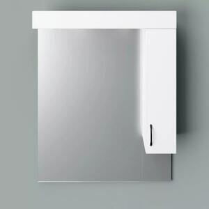 STANDARD 75 cm széles fürdőszobai tükrös szekrény, fényes fehér, fekete kiegészítőkkel és beépített LED világítással
