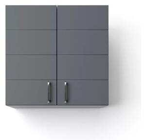 HD MART 60 cm széles polcos fürdőszobai fali szekrény, sötét szürke, króm kiegészítőkkel, 2 soft close ajtóval