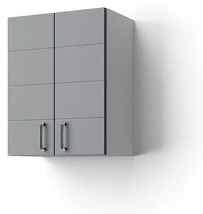 MART 45 cm széles polcos fürdőszobai fali szekrény, világos szürke, króm kiegészítőkkel, 2 soft close ajtóval