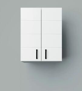 HD MART 60 cm széles polcos fürdőszobai fali szekrény, fényes fehér, fekete kiegészítőkkel, 2 soft close ajtóval