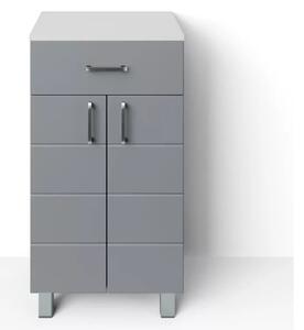 HD MART 45 cm széles polcos fürdőszobai kiegészítő alsó szekrény, világos szürke, króm kiegészítőkkel, 2 soft close ajtóval és 1 fiókkal