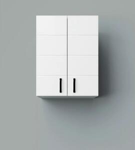 MART 45 cm széles polcos fürdőszobai fali szekrény, fényes fehér, fekete kiegészítőkkel, 2 soft close ajtóval