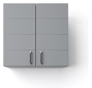 HD MART 60 cm széles polcos fürdőszobai fali szekrény, világos szürke, króm kiegészítőkkel, 2 soft close ajtóval