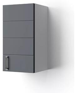 MART 30 cm széles polcos fürdőszobai fali szekrény, sötét szürke, króm kiegészítőkkel, 1 soft close ajtóval