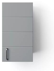 HD MART 30 cm széles polcos fürdőszobai fali szekrény, világos szürke, króm kiegészítőkkel, 1 soft close ajtóval