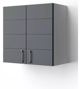 MART 60 cm széles polcos fürdőszobai fali szekrény, sötét szürke, króm kiegészítőkkel, 2 soft close ajtóval