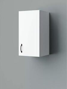 HD STANDARD 30 cm széles polcos fürdőszobai fali szekrény, fényes fehér, fekete kiegészítőkkel, 1 ajtóval