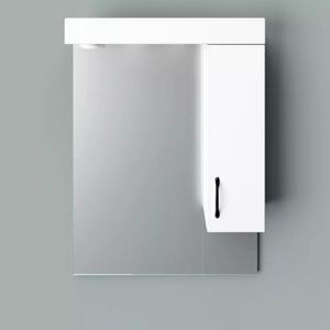 HD STANDARD 55 cm széles fürdőszobai tükrös szekrény, fényes fehér, fekete kiegészítőkkel és beépített LED világítással