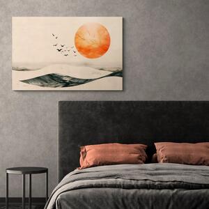 Kép japandi természet narancssárga holddal
