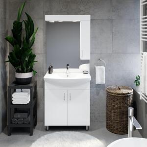 HD STANDARD 75 cm széles fürdőszobai tükrös szekrény, fényes fehér, króm kiegészítőkkel és beépített LED világítással
