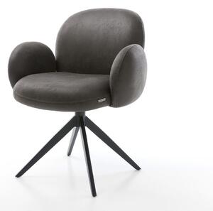 DELIFE Étkezőszék Nube-Flex karfás mikroszálas antracit vintage kereszt láb széles fekete 360° forgatható hintamechanizmus zsákrugós matraccal