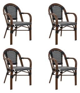 King Home Cafe Paris ARM Kerti Szék Szett Alumínium Szintetikus Rattan Fekete-Fehér 4 db
