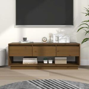 Mézbarna tömör fenyőfa TV-szekrény 110,5x34x40 cm