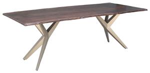 METALL Étkezőasztal 140x90x76, lakkozott, ezüst lábakkal (matt), akácfa, barna