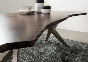 METALL Étkezőasztal 140x90x76, lakkozott, ezüst lábakkal (matt), akácfa, barna