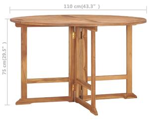 VidaXL összecsukható tömör tíkfa kerti étkezőasztal Ø110 x 75 cm