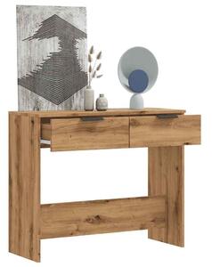 Kézműves tölgy színű szerelt fa dohányzóasztal 90x36x75 cm