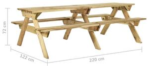 VidaXL impregnált fenyőfa piknikasztal padokkal 220 x 122 x 72 cm