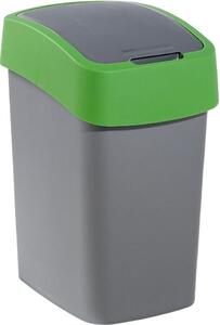 Szemeteskuka, Curver Flip Bin, 25 l, ezüstszürke/zöld, kézi nyitású, csuklós fedelű, műanyag, praktikus