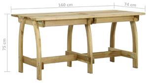 VidaXL impregnált fenyőfa kerti asztal 160 x 74 x 75 cm