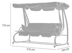 Hintaágy dönthető tetővel ülőrésszel és díszpárnákkal 210x120x170