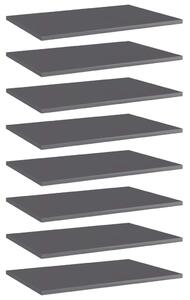 8 db magasfényű szürke szerelt fa könyvespolc 60 x 40 x 1,5 cm