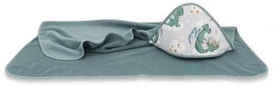 Baby Shop kapucnis fürdőlepedő 100*100 cm - szürke/zöld sárkány