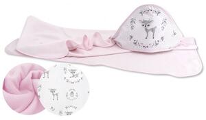 Baby Shop kapucnis fürdőlepedő 100*100 cm - szürke/rózsaszín őzike