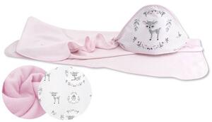 Baby Shop kapucnis fürdőlepedő 100*100 cm - szürke/rózsaszín őzike