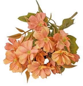 15 virágfejes, 5 ágú krizantém selyemvirág csokor, 25cm magas - Krémes barack színű