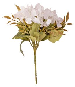 5 ágú hortenzia selyemvirág csokor, 24cm magas - Fehér