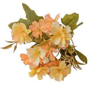 15 virágfejes, 5 ágú krizantém selyemvirág csokor, 25cm magas - Sárgás barack színű