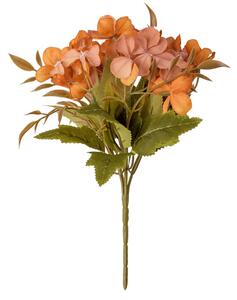 5 ágú hortenzia selyemvirág csokor, 24cm magas - Sárgás barna