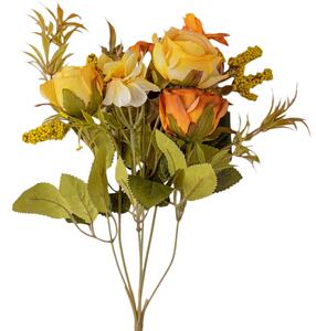 6 ágú rózsa selyemvirág csokor, 30cm magas - Sárgás barna