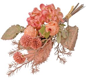 Rózsa, hortenzia, pitypang, rozmaring, pampafű kombináció - 42cm magas művirág csokor, rózsaszín összeállítás