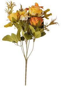 6 ágú rózsa selyemvirág csokor, 30cm magas - Sárgás barna
