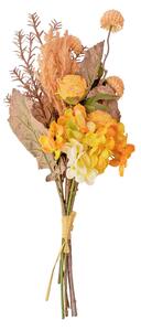 Rózsa, hortenzia, pitypang, rozmaring, pampafű kombináció - 42cm magas művirág csokor, sárgás összeállítás