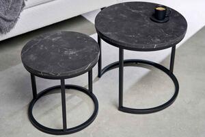 Kerek oldalsó asztal szett Latrisha fekete marvány utánzata - 2 részes