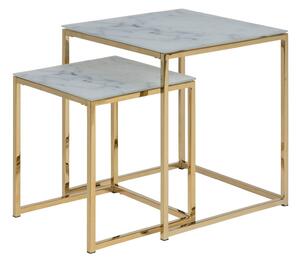 Oldalsó asztalok szett Oakland F107Arany, Fehér márvány, 50x45x45cm, Edzett üveg, Sarok