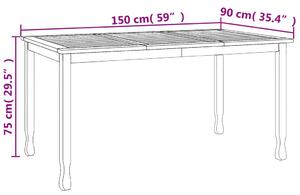 VidaXL tömör tíkfa kerti étkezőasztal 150 x 90 x 75 cm