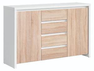 Komód Nolroma 103, Laminált forgácslap, 92x144x41cm, Fehér, Sonoma tölgy
