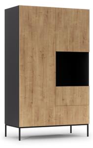 LANZA ruhásszekrény, 120x200x60, fekete/artisan tölgy