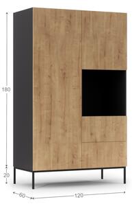 LANZA ruhásszekrény, 120x200x60, fekete/artisan tölgy